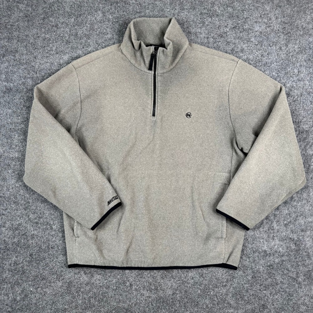 Nautica Fleece Pullover Mens Size L Tan Quarter Zip Competition Athletic Sporty